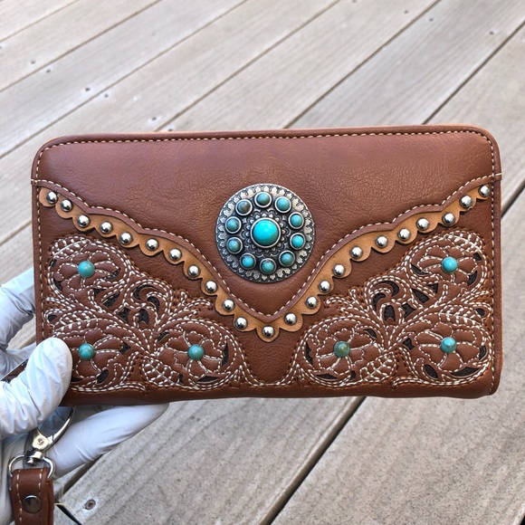 Western Montana west embroidery turquoise wallet - Picture 7 of 7